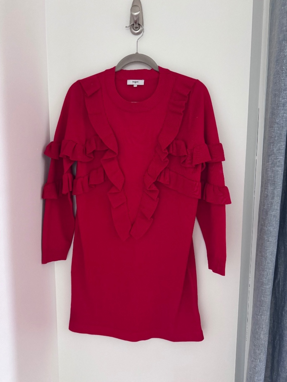 Red Sunoco Frill Knit Sweater Dress